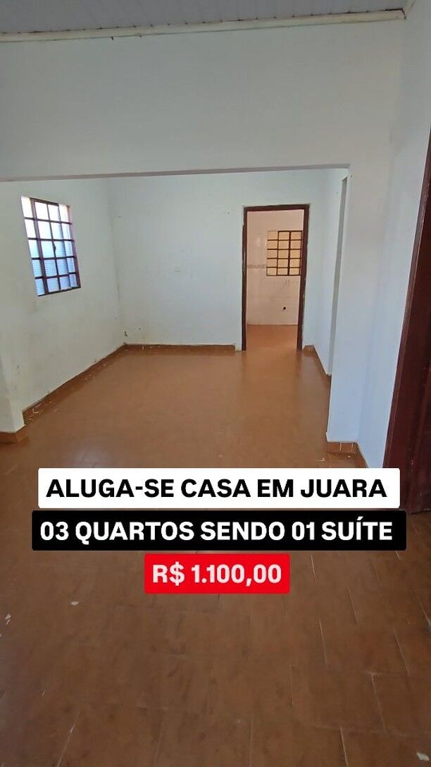 🏡 ALUGA-SE CASA EM JUARA MT
💰 Apenas R$ 1.100,00 por mês!

03 quartos, sendo 01 suíte 🛏️

Sala, cozinha e 01 banheiro 🍽️🛋️

Área de serviços 🧺

Varanda ☀️

Quintal 🌳

Garagem para 1 veículo pequeno 🚗

✅ Piso de cerâmica
✅ Forro de PVC 
✅ Toda murada
✅ Portão de ferro 

Agende sua visita com Vanderlei:
📱 WhatsApp: (66) 99601-5013

#imoveis #casas #aluguel #locacao #juaramt #arinosnegocios